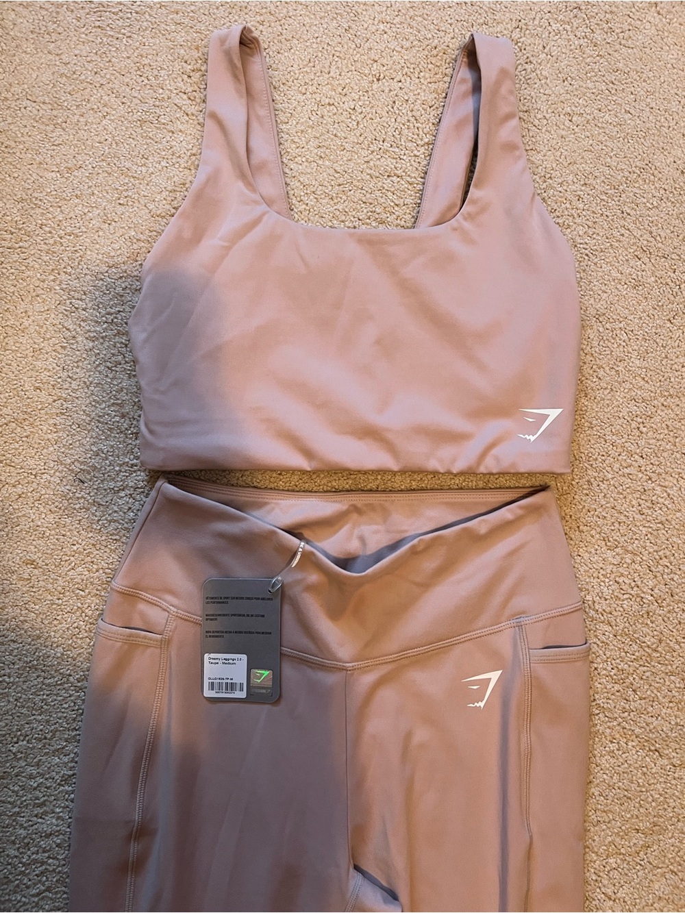 Gymshark Taupe High-Rise Leggings & Scoop Sports Bra Set